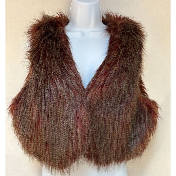 INC Womens Faux Fur Vest Large Brown & Red Wine Color Whimsigoth Fairycore - Picture 1 of 7